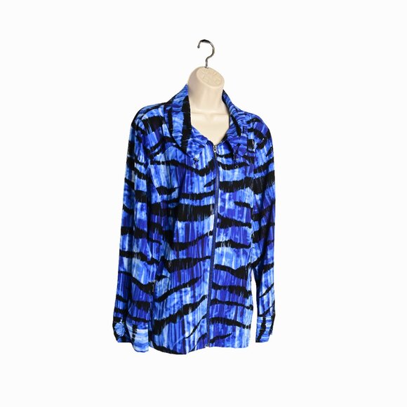 CHICO'S ZENERGY Animal Print/Abstract Blue & Black Zipper Jacket Size 3 (XL16) - Picture 7 of 8